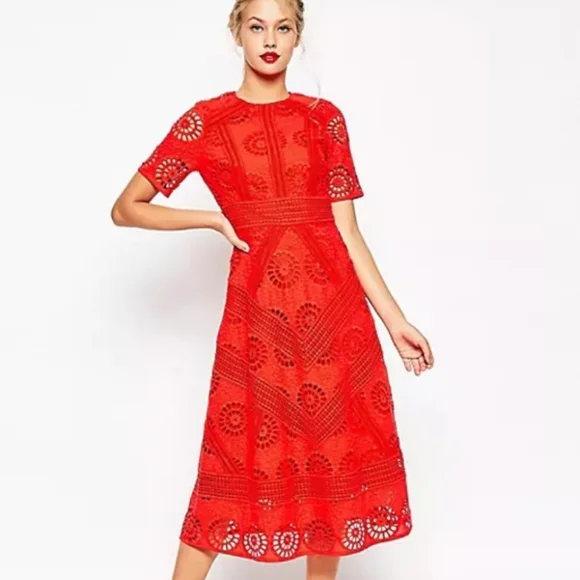 ASOS | Dresses | Asos Premium Midi Skater Dress In Lace | Poshmark